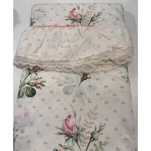 New Vintage Double Flat Sheet Percale No Iron Pink Rosebuds & Lace